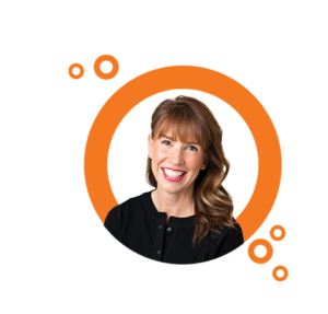Nikki Sloan headshot within orange Cheetah circles