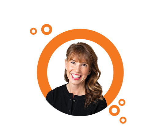 Nikki Sloan headshot within orange Cheetah circles