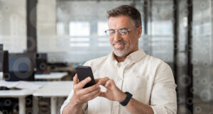 User reviewing mobile trust management software on their cellphone